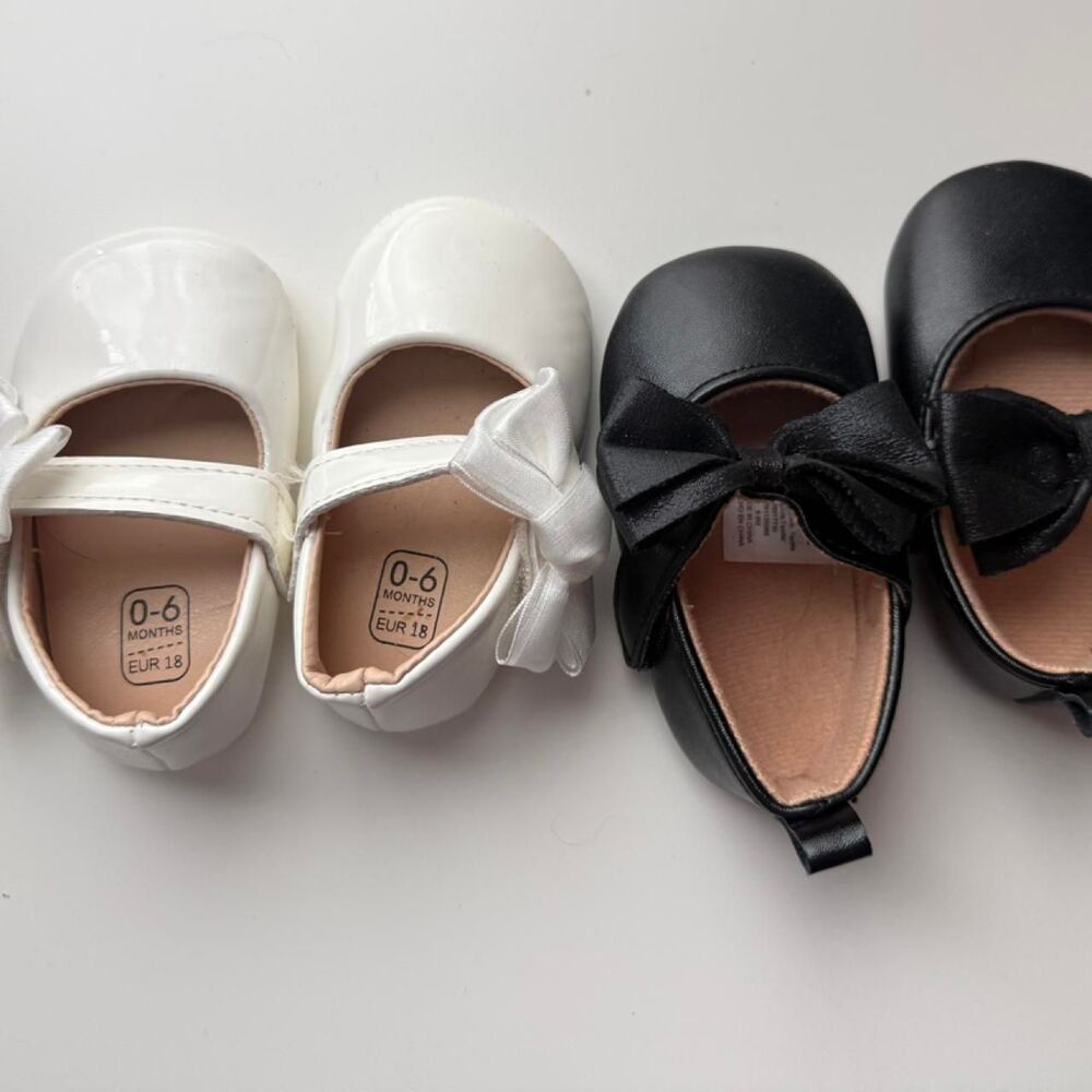 Bundle of 2 Baby Bow Dress Shoes White & Black Size 0–6 Months